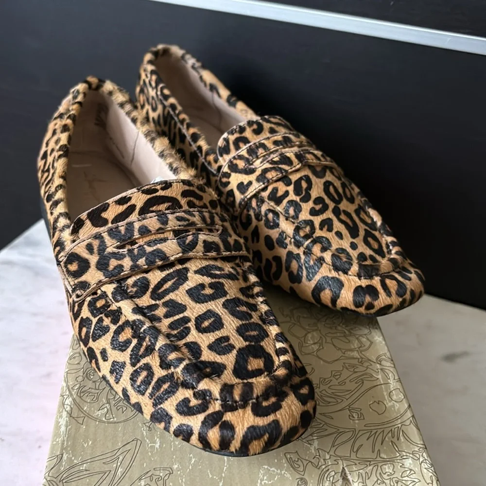 American Rag Cammie Calf Hair Penny Loafers Leopard Print